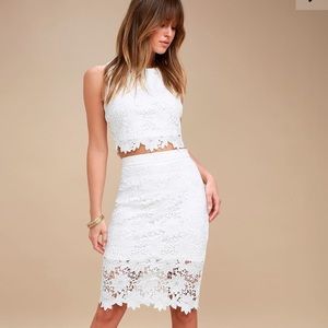 Lulu’s White Lace Two Piece Dress Skirt Set Sz M